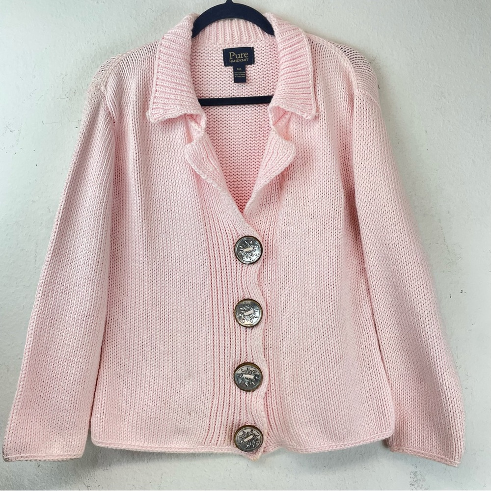 PURE Handknit 100% Cotton Cardigan. Size M/L